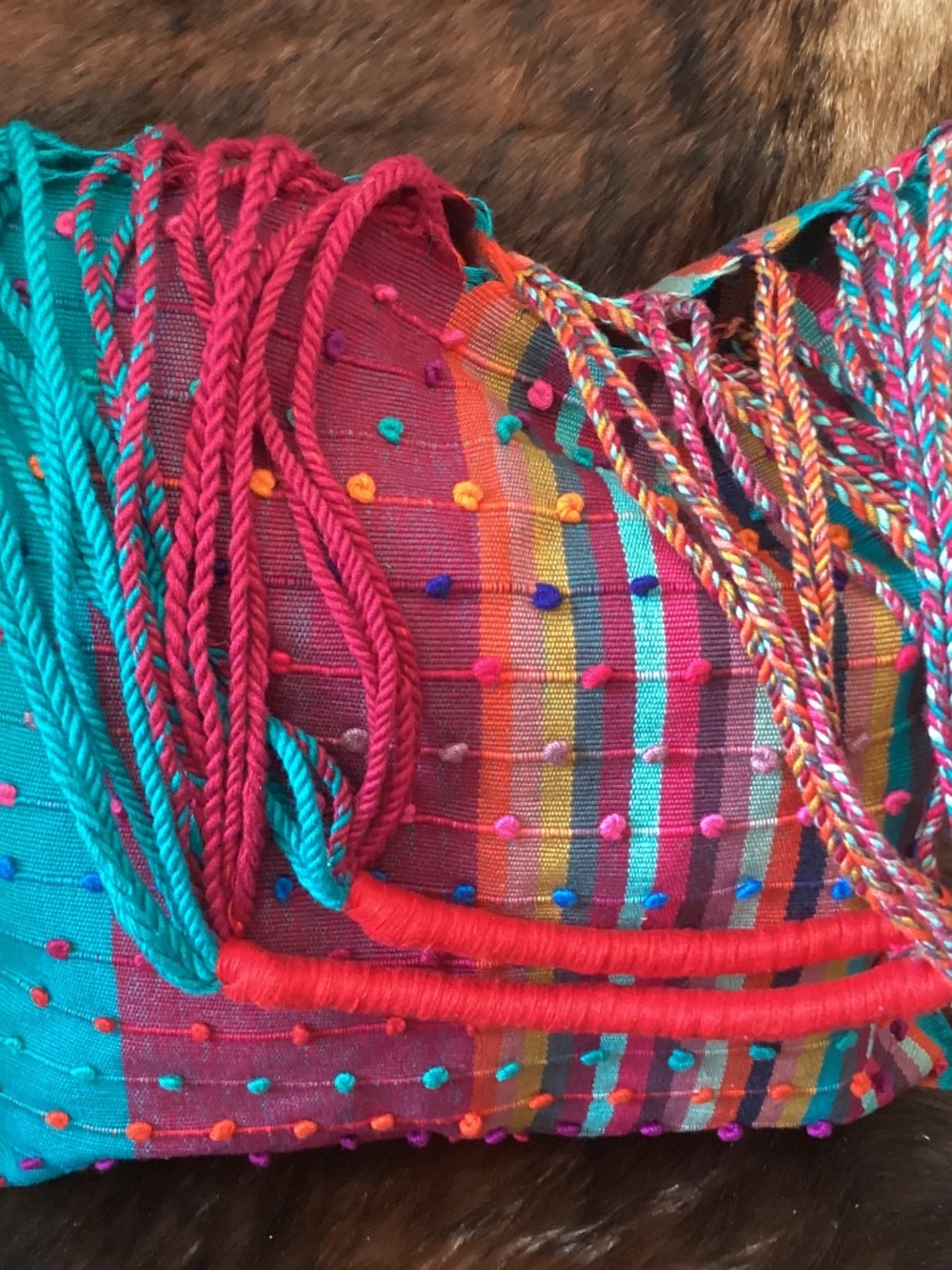 Bright Colored Woven Cotton Designed Boho Top Handle Handbag🦋